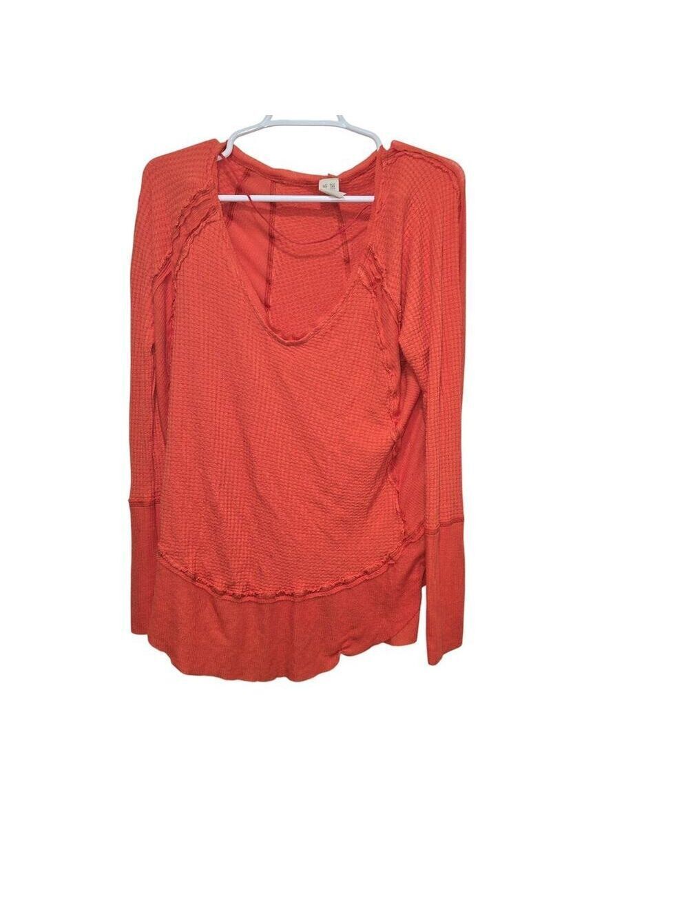 Free People We The Free Orange Waffle Knit Raw Seam Tunic Medium